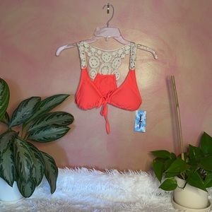 Neon Coral Crochet Knit Bikini Top